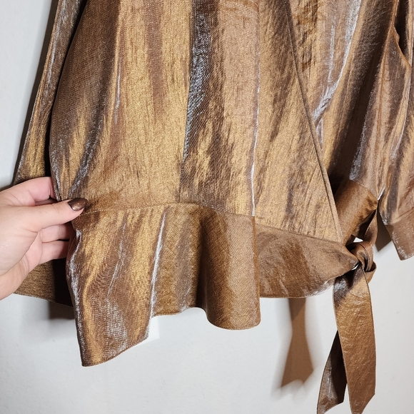 Coldwater Creek wrap shimmery Copper bronze blouse. Women's size XL - Picture 11 of 15